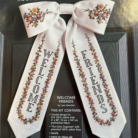 Counted Cross Stitch Kit Welcome Friends Bow Door Vintage Craft DIY - Picture 2 of 8